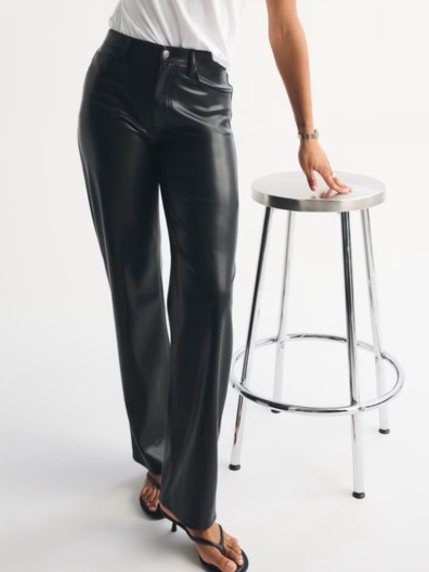 Abercrombie & Fitch Black Faux Leather Straight-Leg Pants